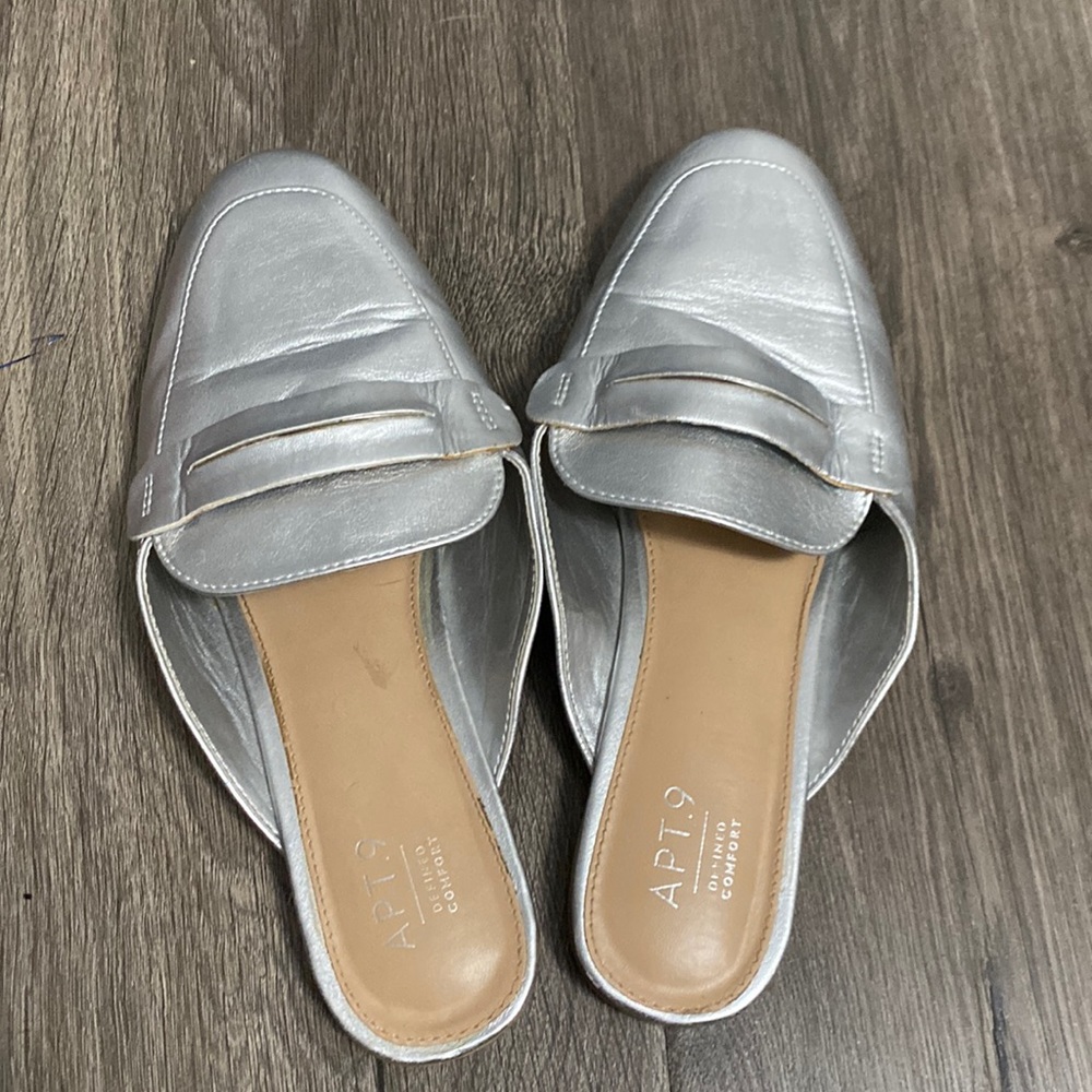 Silver slip on mules